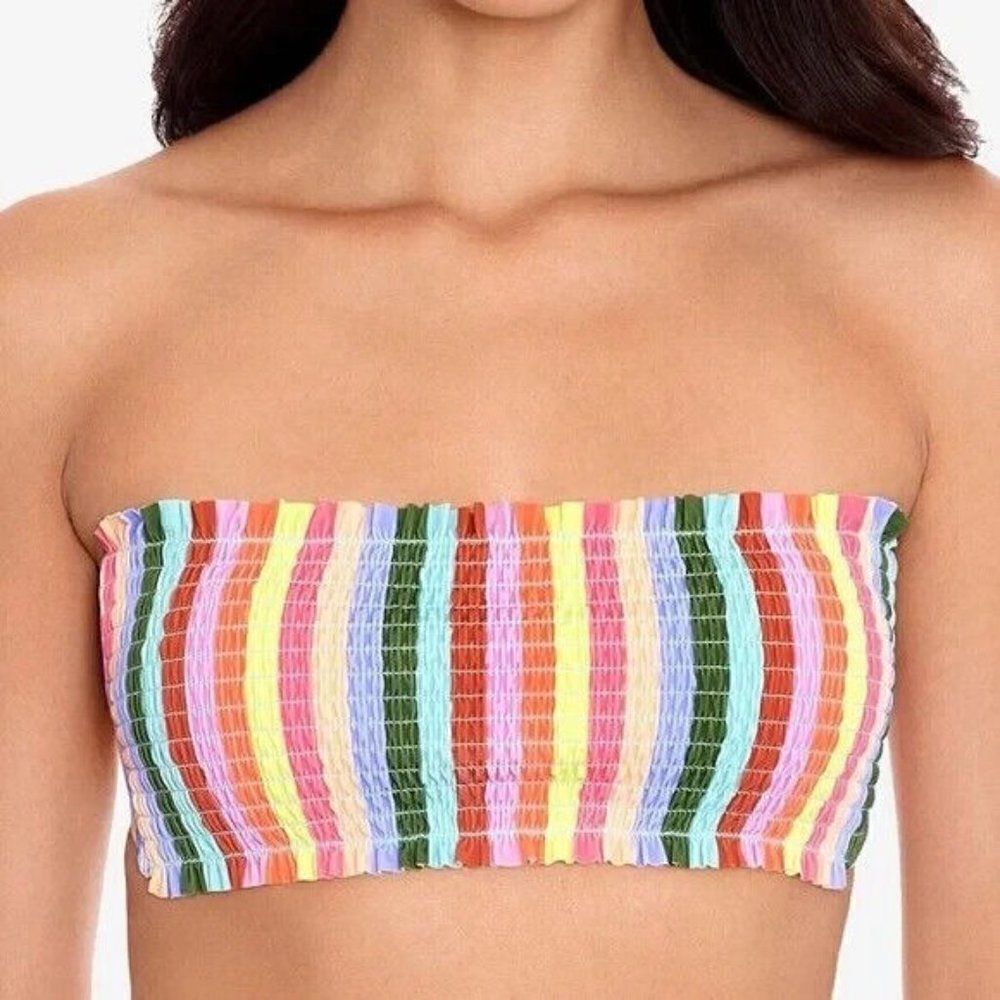 Salt Cove Cabana Smocked Bandeau Bikini Multicolor Striped Large NWT